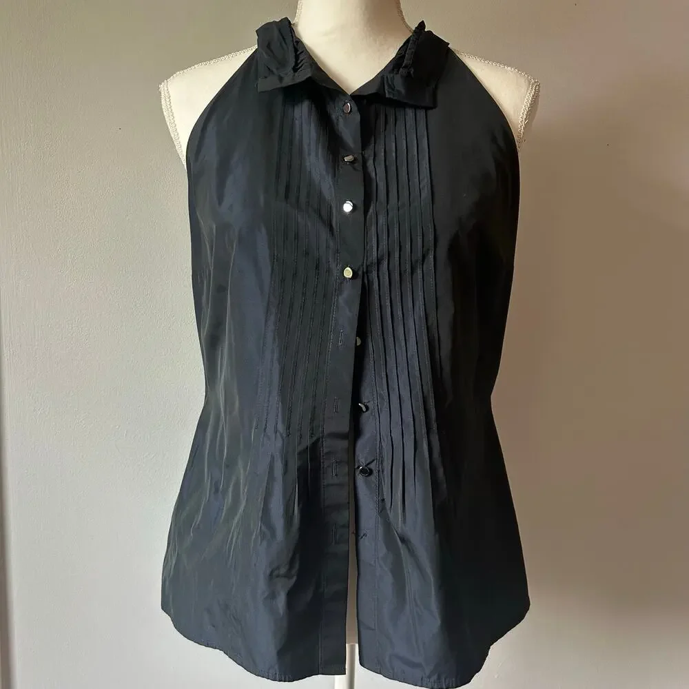 Vince Black and Blue Metallic Peplum Office Career Wear Blouse Size 8 - Picture 2 of 8